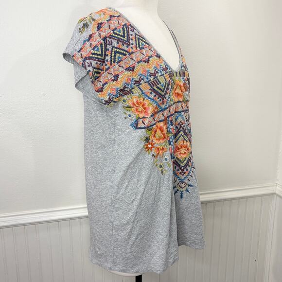 Johnny Was Sentrie Size S Tunic Top Relaxed Deep Scoop T-Shirt Embroidered Boho - Picture 8 of 16